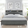 thumbnail image 1 of Homhougo Queen Bed Frame with Headboard and Storage, Drawers Platform Bed Frames with Outlets, Sturdy, Noiseless, No Box Spring Needed, Easy Assembly, 1 of 10