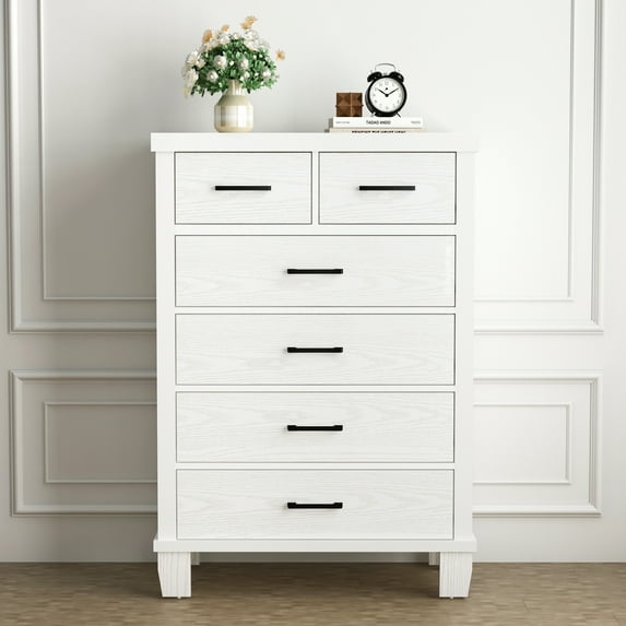 Homhougo White Dresser for Bedroom 6 Drawer Tall, Wood Organizer Storage Cabinet with Metal Handle, Chest of Drawers for Closet, Living Room, Hallway, Nursery, Kids Bedroom