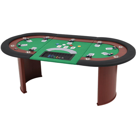 Homhum 9-Players Poker Table, 82" Game Table w/ Dealer Position & Heavy-Duty Solid Wood Legs, Green