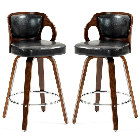 Homhum Bar Stools Set of 2, 26" Swivel Bentwood Counter Stools for Kitchen Island, Pub, Cafe, Black