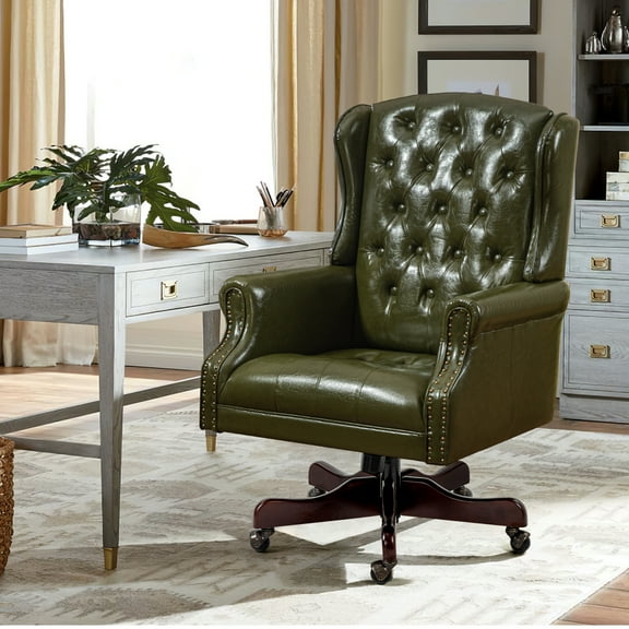 Homhum Classic Boss Office Chair, High Back Faux Leather Swivel Desk Chair, Adult, Green