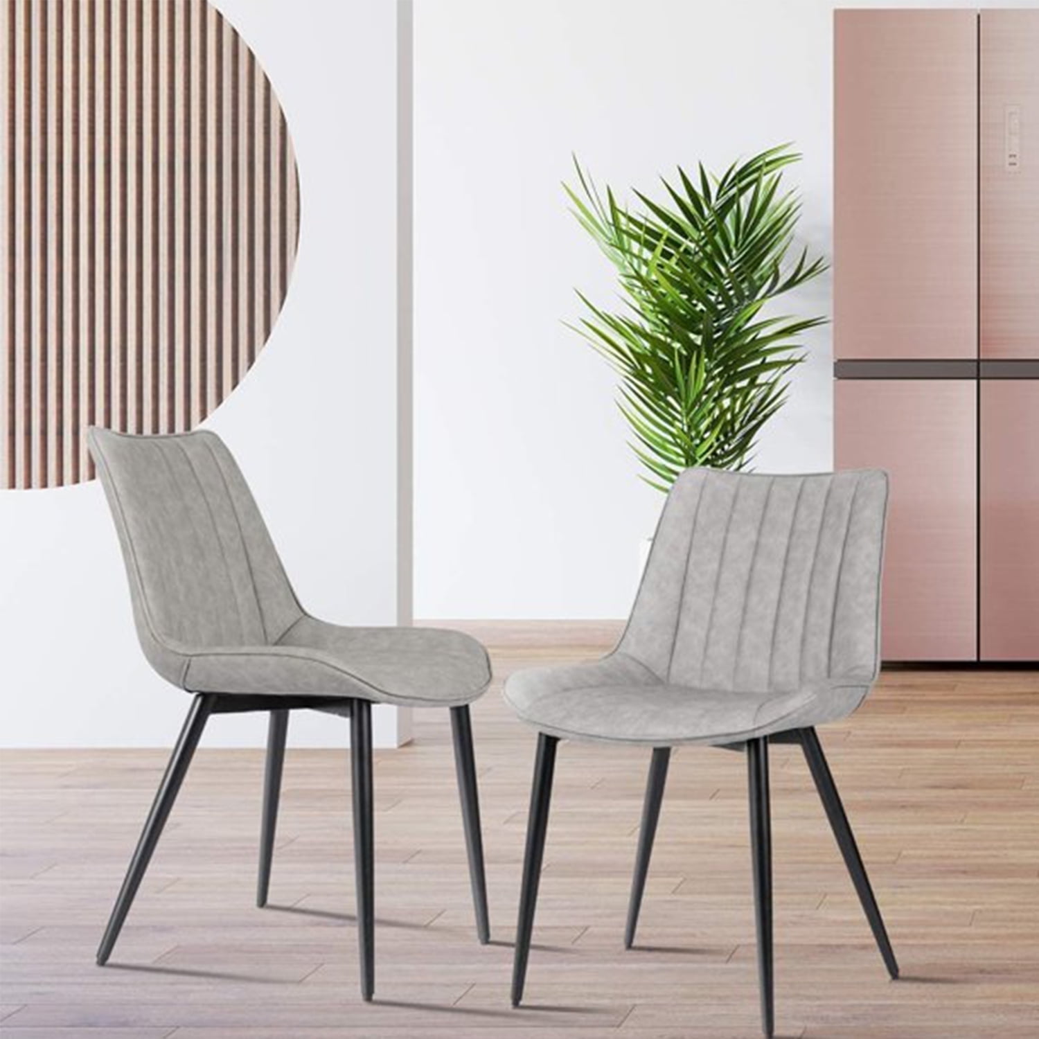 Gray Faux Leather Upholstered Side Chair with Metal Legs