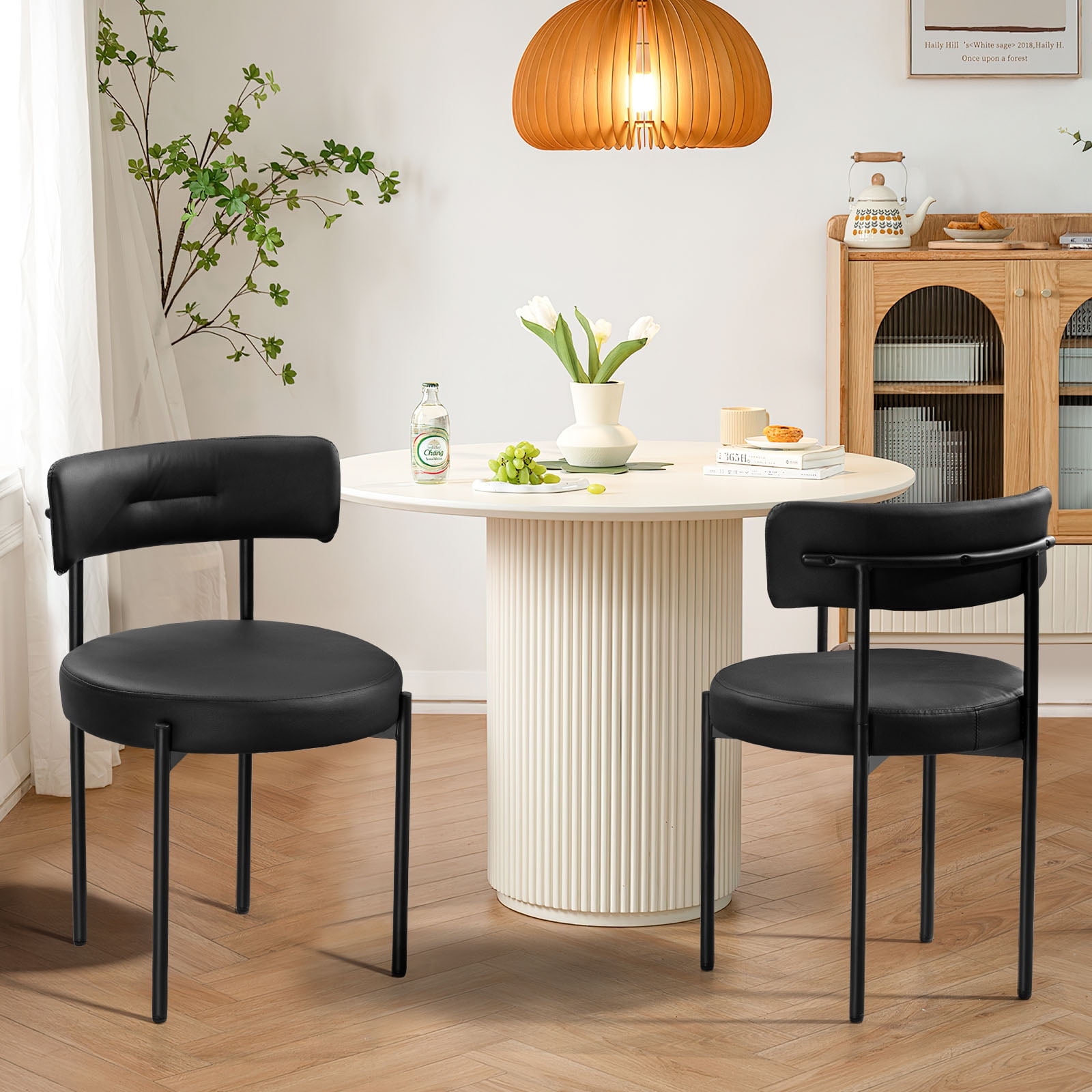 Homhum Mid-Century Modern Dining Chairs Set of 2, Upholstered Boucle Chairs, Indoor, Black