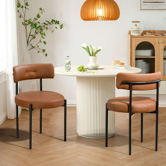 Homhum Mid-Century Modern Dining Chairs Set of 2, Upholstered Boucle Chairs, Indoor, Brown/Black