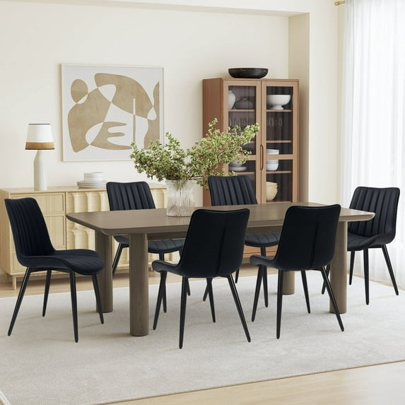 Homhum Mid Century Modern Dining Chairs Set of 6, Faux Leather Upholstered Dining Chairs, Black