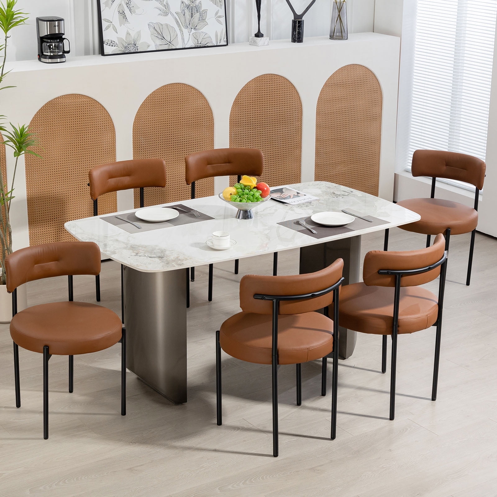 Homhum, Mid-Century Modern Dining Chairs, Set of 6, Upholstered Boucle ...