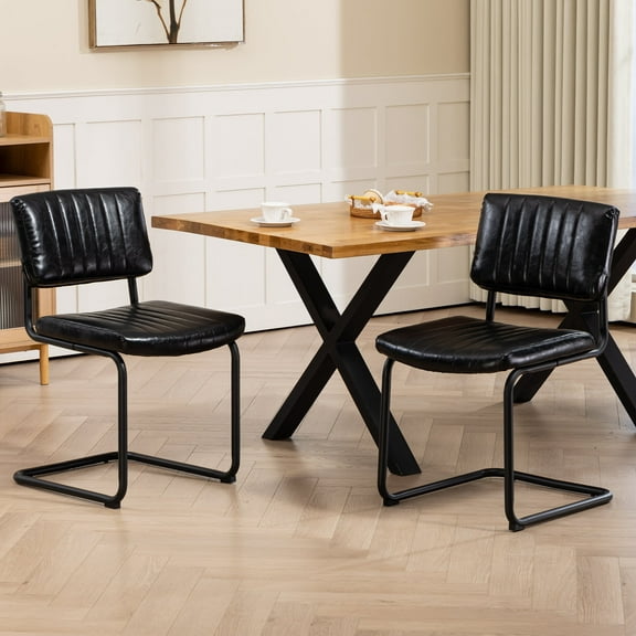 Homhum Mid Century Modern Dinning Chairs Set of 2, Upholstered Armless Cantilever Chairs, Black