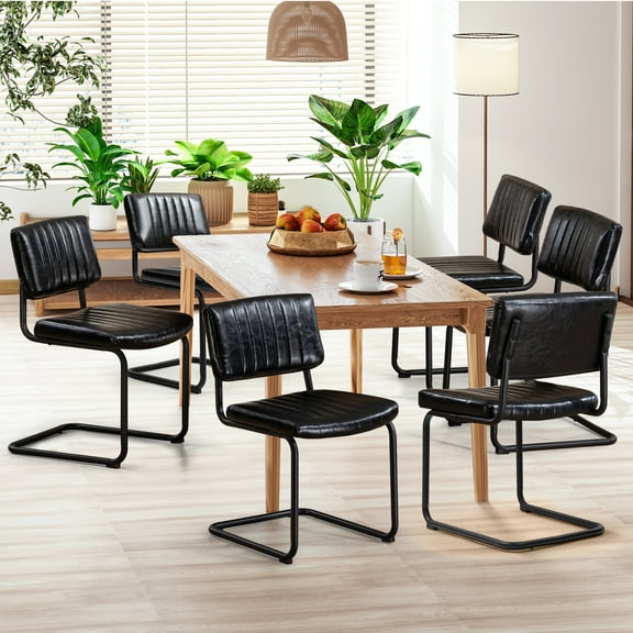 Homhum Mid Century Modern Dinning Chairs Set of 6, Upholstered Armless Cantilever Chairs, Black