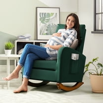 Homhum Mid-Century Nursery Rocking Chair, Upholstered Velvet High Back Arm Chair, Green