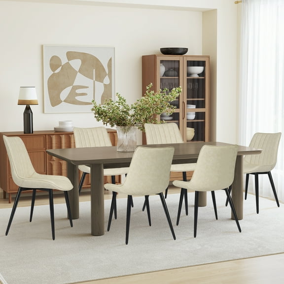 Homhum Modern Dining Chairs Set of 6, Mid Century Upholstered Dining Chairs, Beige