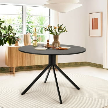 Homhum Modern Round Dining Table for 4 with Metal Legs - Ideal for Living Room, Office, or Apartment, Black
