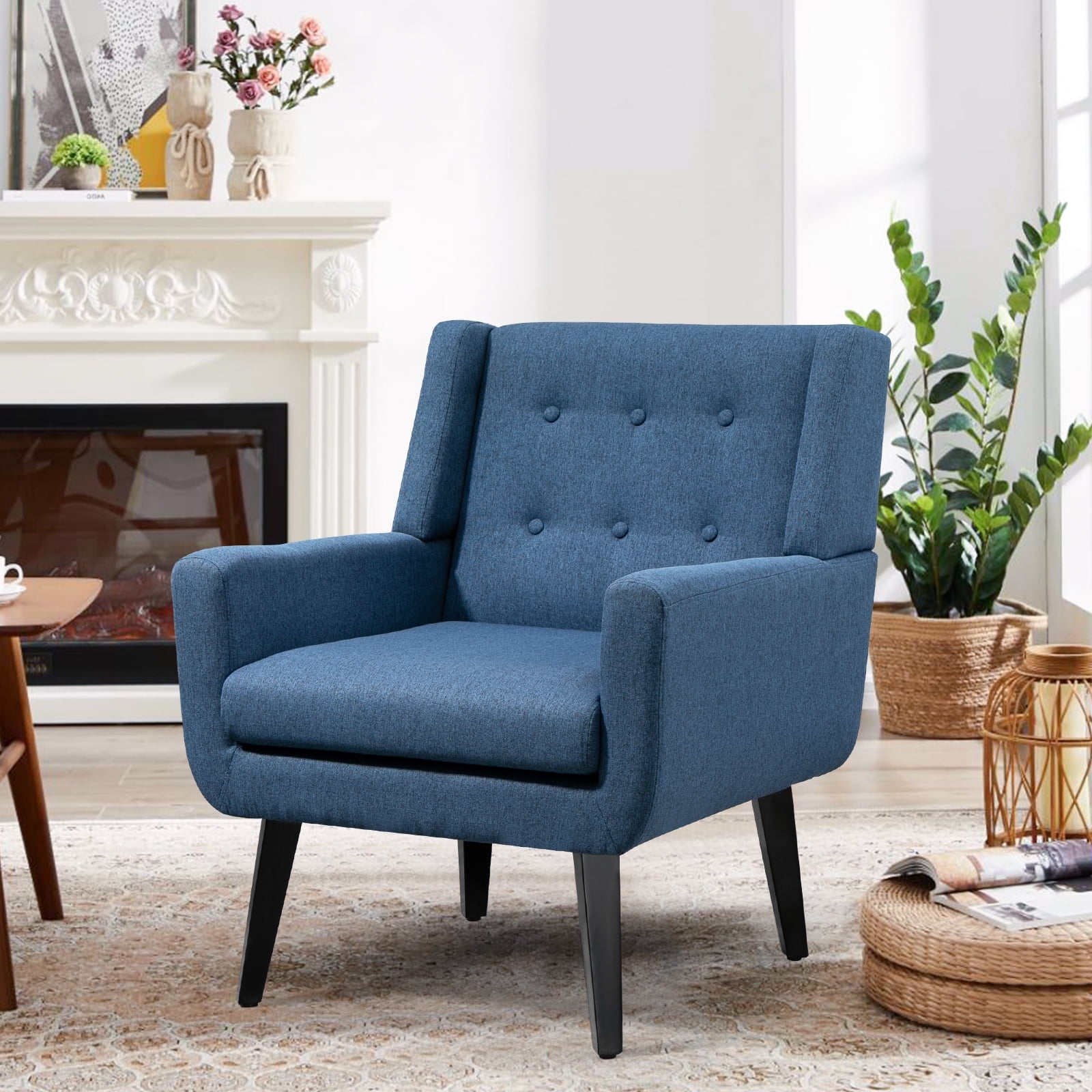 Homhum Morden Accent Chair, Upholstered Sofa Chair, Comfy Linen Fabric Armchair, Blue
