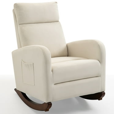 Homhum Nursery Rocking Chair, Velvet High Back Arm Chair, Adult Sofa for Indoor, Beige