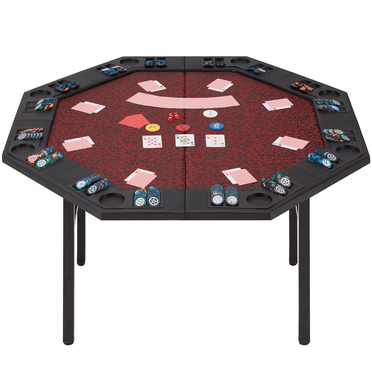 Homhum Octagon Poker Table Foldable, 8 Players Texas Holdem Game Table with Chip Trays, Red