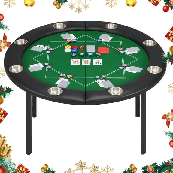 Homhum Round Folding Poker Table for 8 Players, Texas Holdem Game Table Foldable, Green
