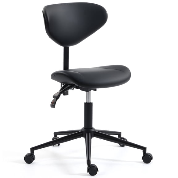 Homhum Swivel Saddle Stool Chair, Saddle Stools with Customizable Back Support, Black