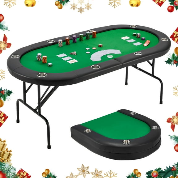 Homhum Upgraded Foldable Oval Poker Table for 8 Players w/Storage Bag, No Assembly Required, Green