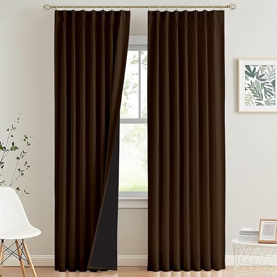 Homi Drapes 100% Blackout Curtain Triple Pinch Pleat Heavy Weighted Thermal Insulated Room Darkening Spill Proof Machine Washable Window Treatment Panels (1 Panel, 42x45, Cocoa Brown)