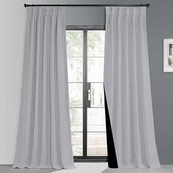 Homi Drapes 100% Blackout Curtain Triple Pinch Pleat Thermal Insulated Room Darkening Spill Proof Machine Washable Window Treatment Hevy Weighted Memory Shaped Panels (1 Panel, 42x84, Silver)