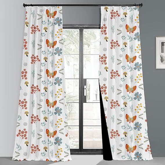 Homi Drapes 100% Blackout Curtain Triple Pinch Pleat Thermal Insulated Room Darkening Spill Proof Machine Washable Window Treatment Panels (1 Panel, 52x45, Butterfly)