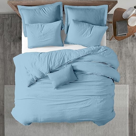 Homi Drapes 100% Egyptian Cotton 3 Piece Duvet Cover Set - Breathable All Season Comforter Cover with Zipper Closure & Corner Ties Sateen Weave (Aqua Blue, California King)