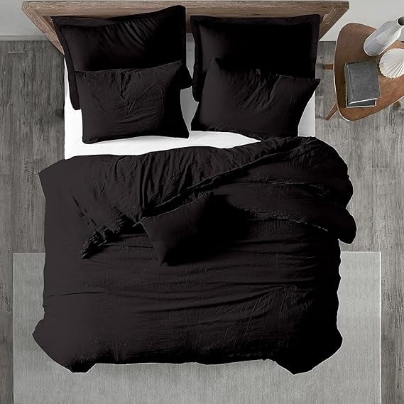 Homi Drapes 100% Egyptian Cotton 3 Piece Duvet Cover Set - Breathable All Season Comforter Cover with Zipper Closure & Corner Ties Sateen Weave (Black, King)