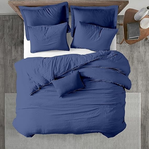 Homi Drapes 100% Egyptian Cotton 3 Piece Duvet Cover Set - Breathable All Season Comforter Cover with Zipper Closure & Corner Ties Sateen Weave (Blue Denim, King)