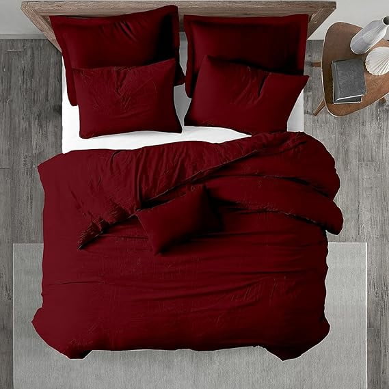 Homi Drapes 100% Egyptian Cotton 3 Piece Duvet Cover Set - Breathable All Season Comforter Cover with Zipper Closure & Corner Ties Sateen Weave (Burgundy, King)