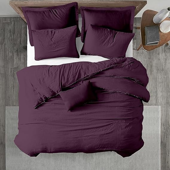 Homi Drapes 100% Egyptian Cotton 3 Piece Duvet Cover Set - Breathable All Season Comforter Cover with Zipper Closure & Corner Ties Sateen Weave (Plum, Queen)