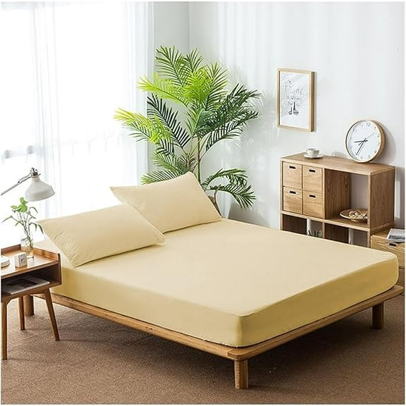 Homi Drapes 3 Piece Fitted Sheet Set 100% Egyptian Cotton 600 Thread Count with Deep Pocket Fitted Sheet Premium Soft Bedding for Your Bad (Beige, Twin)