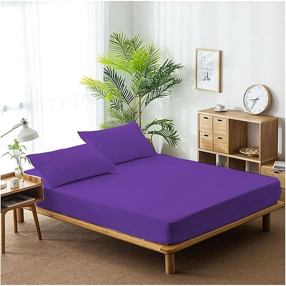 Homi Drapes 3 Piece Fitted Sheet Set 100% Egyptian Cotton 600 Thread Count with Deep Pocket Fitted Sheet Premium Soft Bedding for Your Bad (Plum, King)
