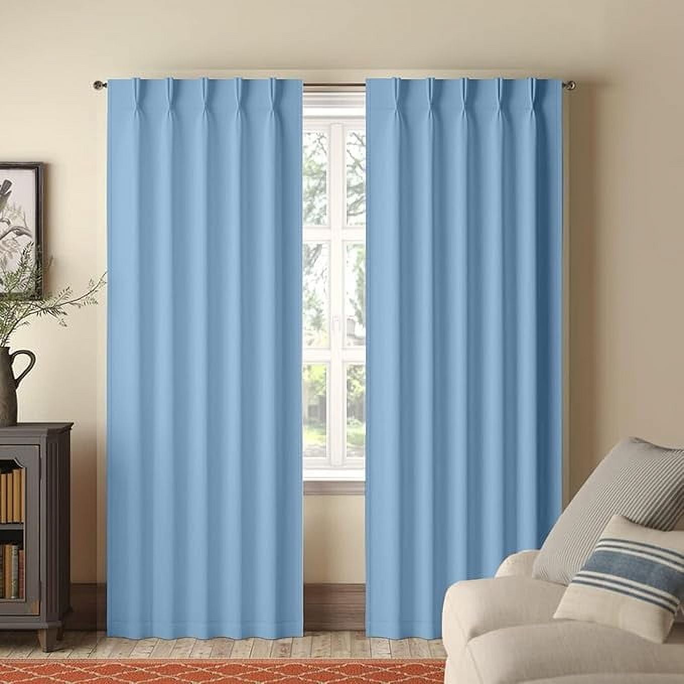 Homi Drapes Double Pinch Pleated Blackout Curtains Thermal Insulated Room Darkening Drapes for Bedroom/Livingroom Along with 2 Panels,Tiebacks,Hooks (Aqua Blue, 30"x95")
