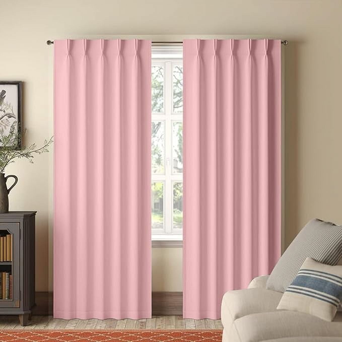 Homi Drapes Double Pinch Pleated Blackout Curtains Thermal Insulated Room Darkening Drapes for Bedroom/Livingroom Along with 2 Panels,Tiebacks,Hooks (Baby Pink, 26"x95")