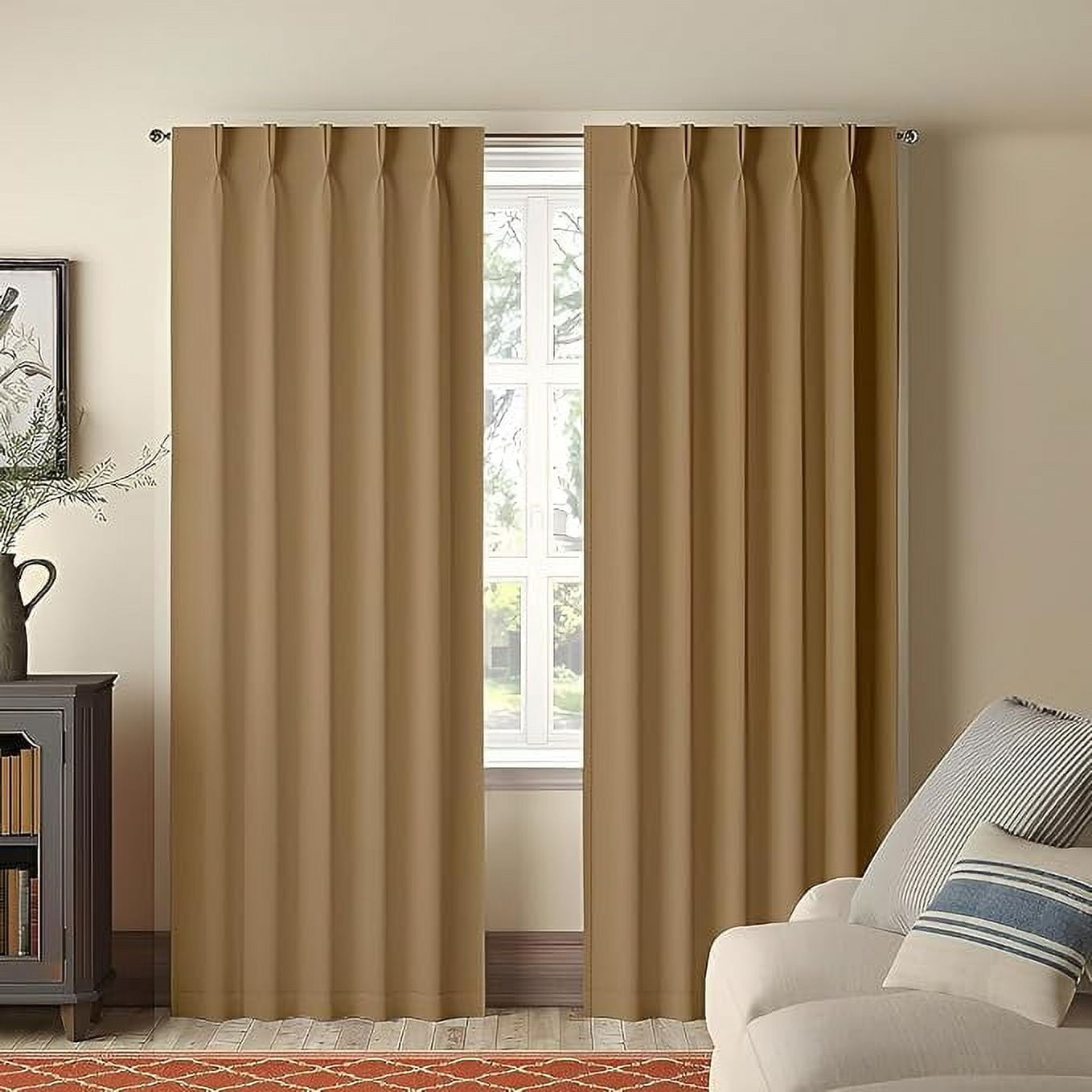 Homi Drapes Double Pinch Pleated Blackout Curtains Thermal Insulated Room Darkening Drapes for Bedroom/Livingroom Along with 2 Panels,Tiebacks,Hooks (Barley Corn, 26"x63")