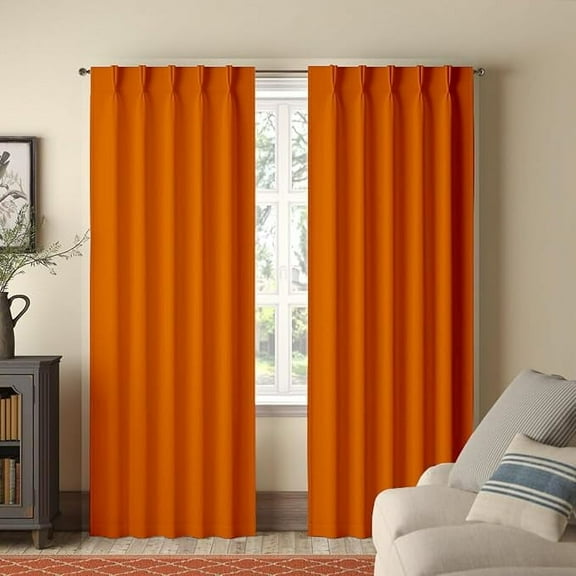 Homi Drapes Double Pinch Pleated Blackout Curtains Thermal Insulated Room Darkening Drapes for Bedroom/Livingroom Along with 2 Panels,Tiebacks,Hooks (Brunt Orange, 26"x45")