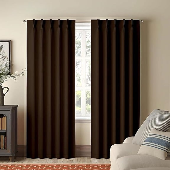 Homi Drapes Double Pinch Pleated Blackout Curtains Thermal Insulated Room Darkening Drapes for Bedroom/Livingroom Along with 2 Panels,Tiebacks,Hooks (Cocoa Brown, 52"x84")