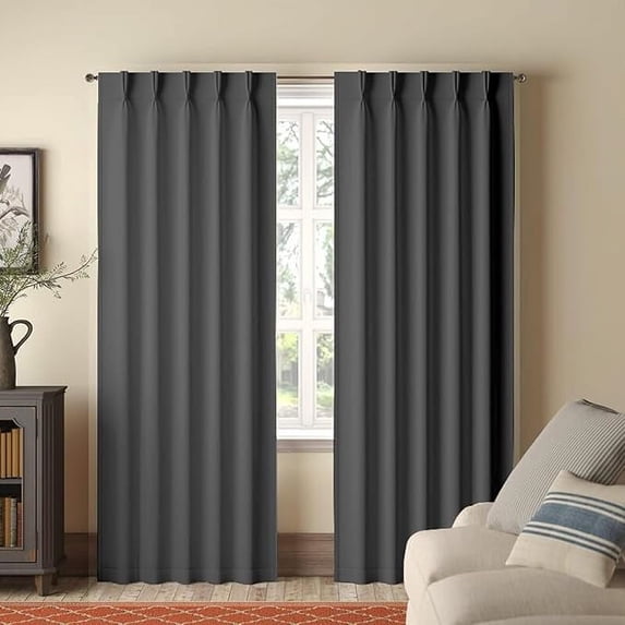 Homi Drapes Double Pinch Pleated Blackout Curtains Thermal Insulated Room Darkening Drapes for Bedroom/Livingroom Along with 2 Panels,Tiebacks,Hooks (Dark Grey, 30"x84")