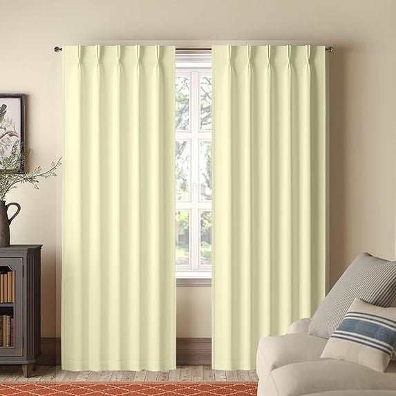 Homi Drapes Double Pinch Pleated Blackout Curtains Thermal Insulated Room Darkening Drapes for Bedroom/Livingroom Along with 2 Panels,Tiebacks,Hooks (Ivory, 36"x95")