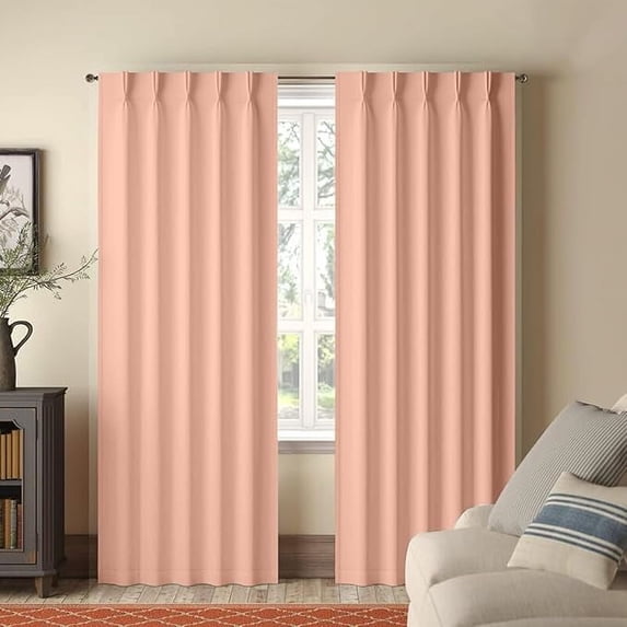 Homi Drapes Double Pinch Pleated Blackout Curtains Thermal Insulated Room Darkening Drapes for Bedroom/Livingroom Along with 2 Panels,Tiebacks,Hooks (Peach, 26"x45")
