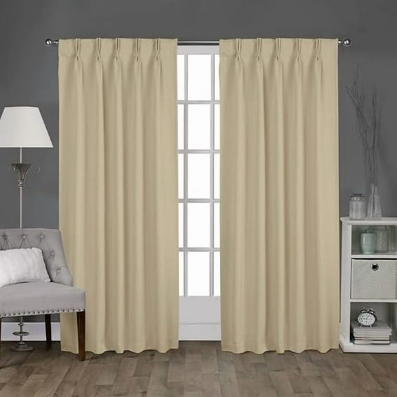 Homi Drapes Double Pinch Pleated Blackout Curtains – Thermal Insulated, Room Darkening Window Treatments Back Tab Curtains for Home or Office – 1 Panel with Hooks & Tiebacks (Beige,84x84)