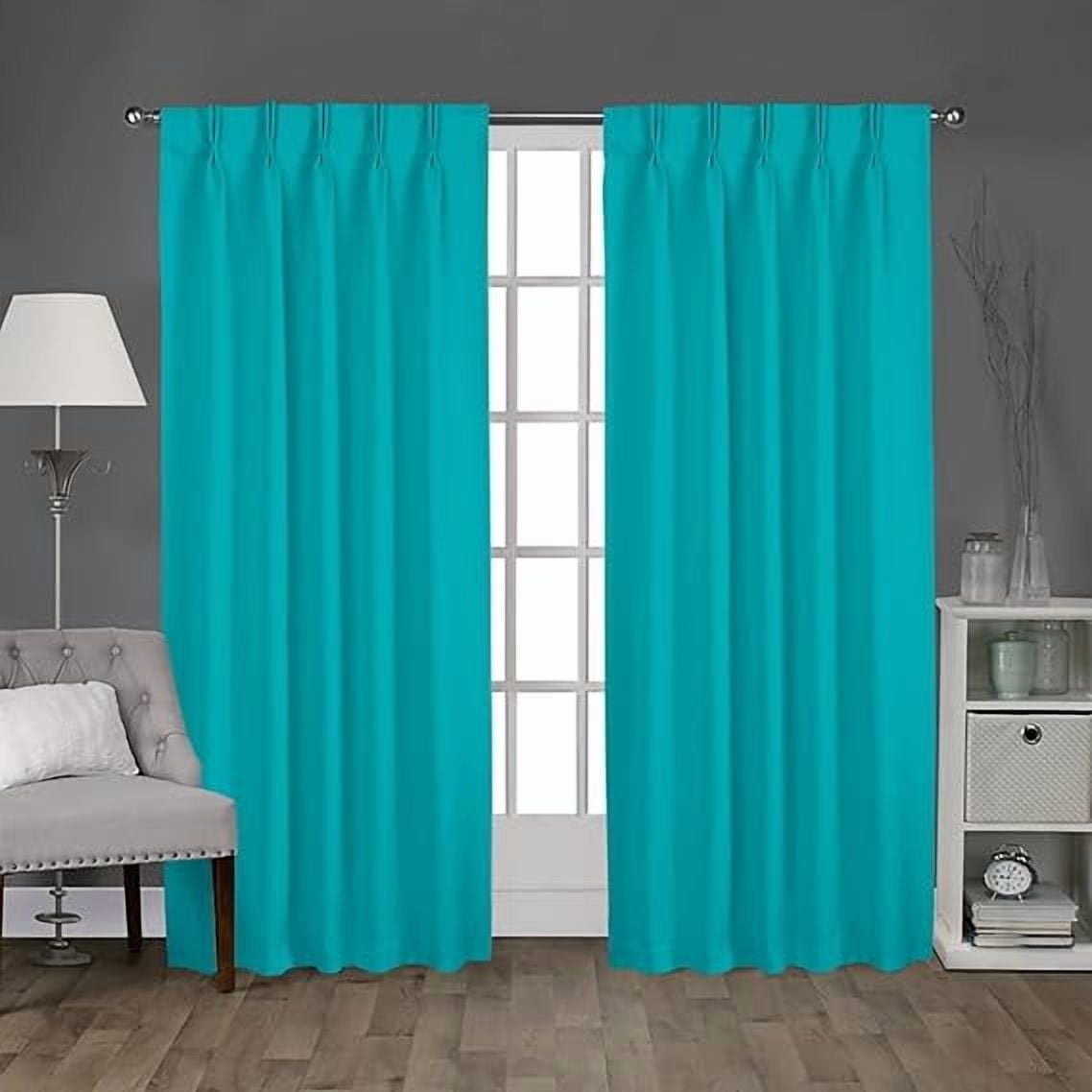 Homi Drapes Double Pinch Pleated Blackout Curtains – Thermal Insulated, Room Darkening Window Treatments Back Tab Curtains for Home or Office – 1 Panel with Hooks & Tiebacks (Aquamarine Blue,52x54)