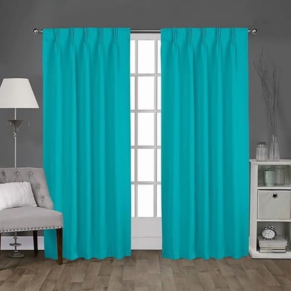 Homi Drapes Double Pinch Pleated Blackout Curtains – Thermal Insulated, Room Darkening Window Treatments Back Tab Curtains for Home or Office – 1 Panel with Hooks & Tiebacks (Aquamarine Blue, 30x84)