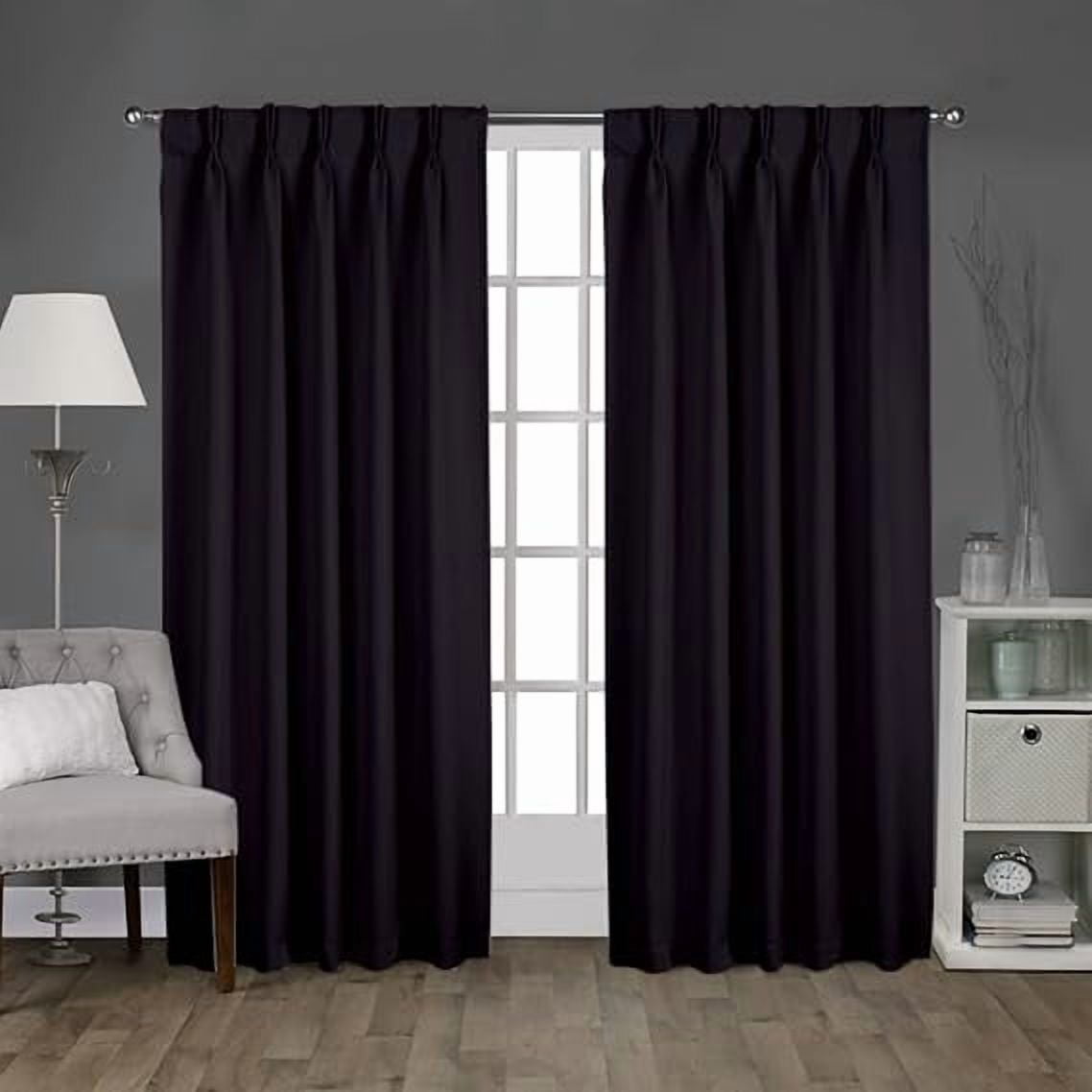 Homi Drapes Double Pinch Pleated Blackout Curtains – Thermal Insulated, Room Darkening Window Treatments Back Tab Curtains for Home or Office – 1 Panel with Hooks & Tiebacks (Black,52x45)