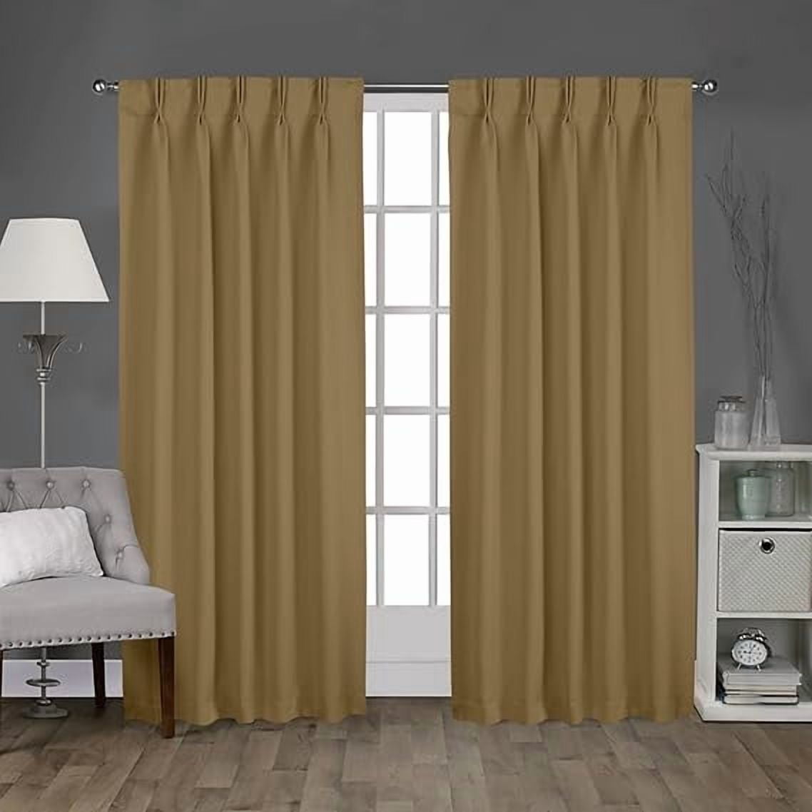 Homi Drapes Double Pinch Pleated Blackout Curtains – Thermal Insulated, Room Darkening Window Treatments Back Tab Curtains for Home or Office – 1 Panel with Hooks & Tiebacks (Barley Corn, 100x84)