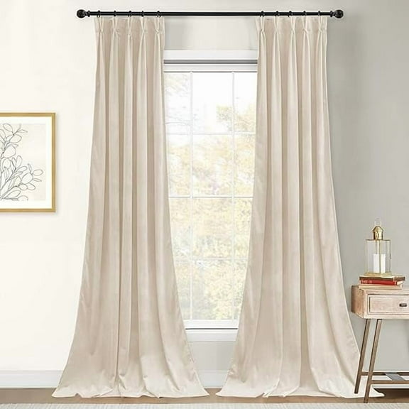 Homi Drapes Double Pinch Pleated Velvet Curtains Thermal Insulated Room Darkening Drapes for Bedroom/Livingroom Along with 1 Panels,Tiebacks,Hooks (Cream, 30"x45")
