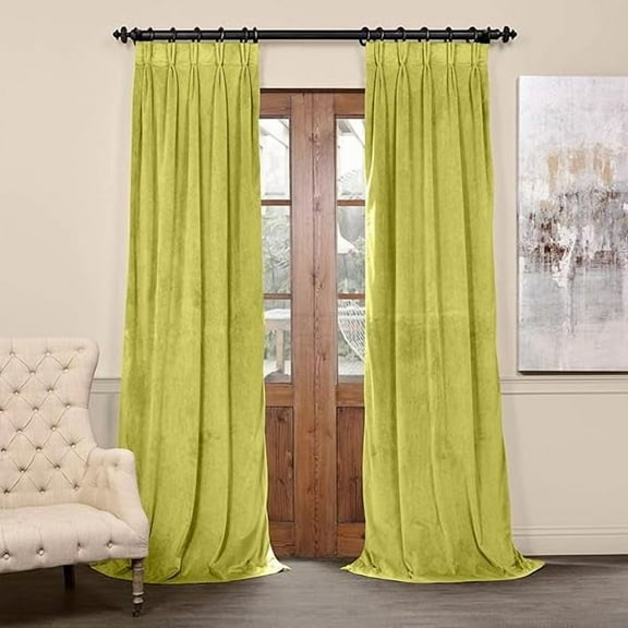 Homi Drapes Double Pinch Pleated Velvet Curtains Thermal Insulated Room Darkening Drapes for Bedroom/Livingroom Along with 1 Panels,Tiebacks,Hooks (Moss Green, 40"x45")