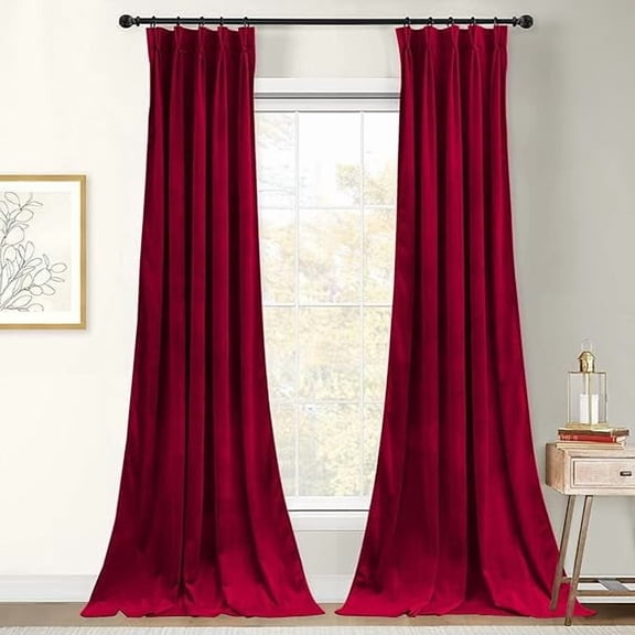 Homi Drapes Double Pinch Pleated Velvet Curtains Thermal Insulated Room Darkening Drapes for Bedroom/Livingroom Along with 1 Panels,Tiebacks,Hooks (Red, 30"x45")