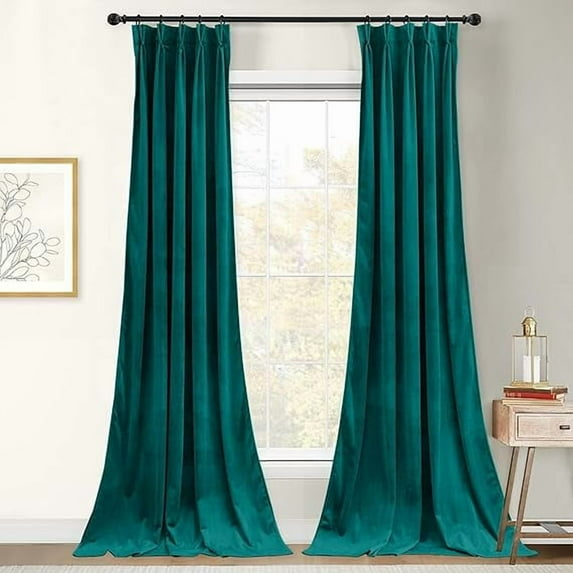 Homi Drapes Double Pinch Pleated Velvet Curtains Thermal Insulated Room Darkening Drapes for Bedroom/Livingroom Along with 1 Panels,Tiebacks,Hooks (Teal, 40"x120")