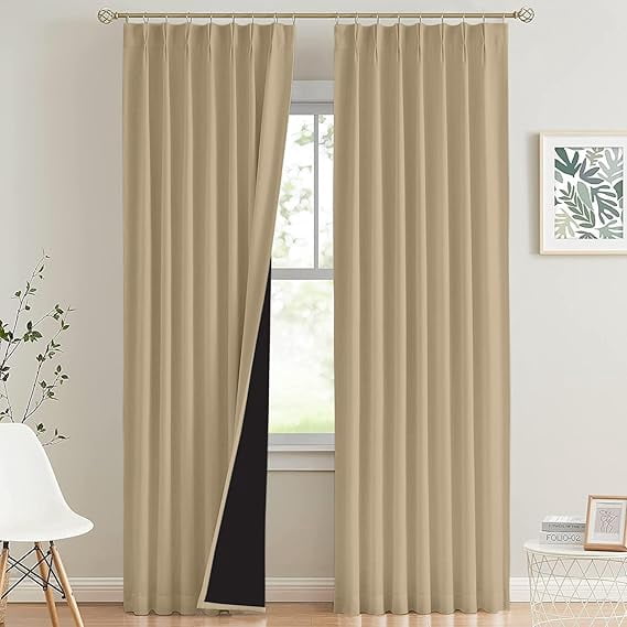 Homi Drapes Pinch Pleated Curtains with Tiebacks & Hooks Memory Shaped ...