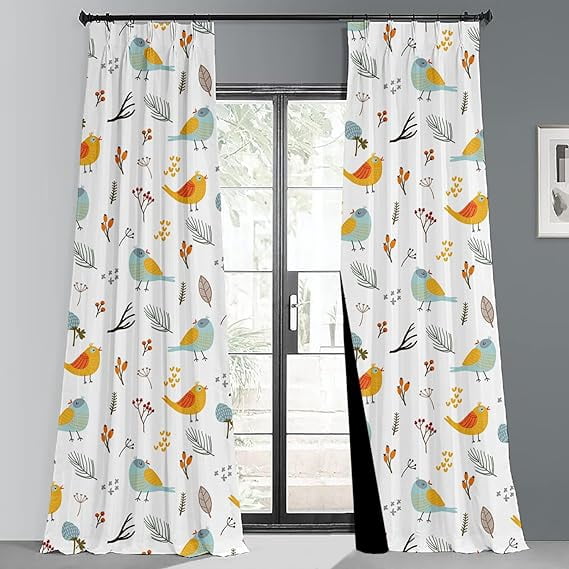 Homi Drapes Pinch Pleated Curtains with Tiebacks & Hooks Memory Shaped 100% Blackout Thermal Insulated Room Darkening Window Curtains for Dining Room, Bedroom, Office (1 Panel, 42x72, Birds)